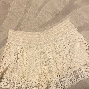 Topshop Cream Lace High Waist Shorts